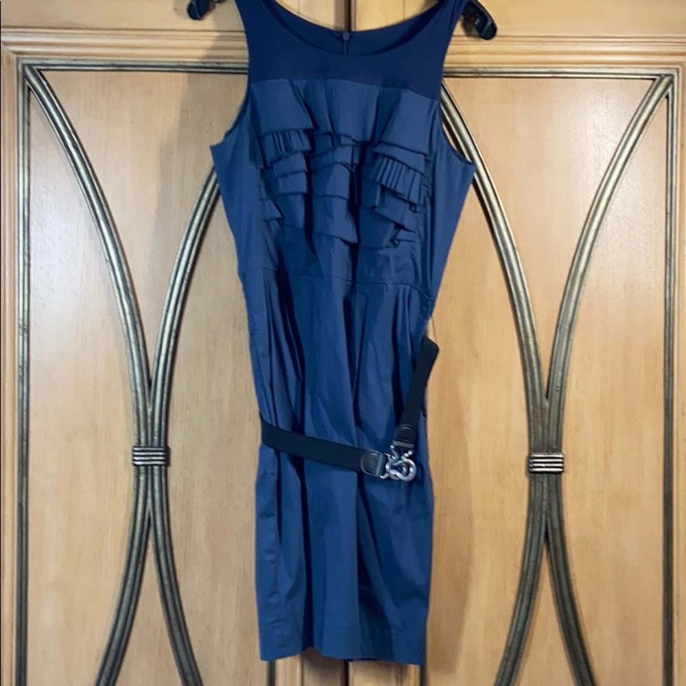 Dress with pockets with belt and ruffle front